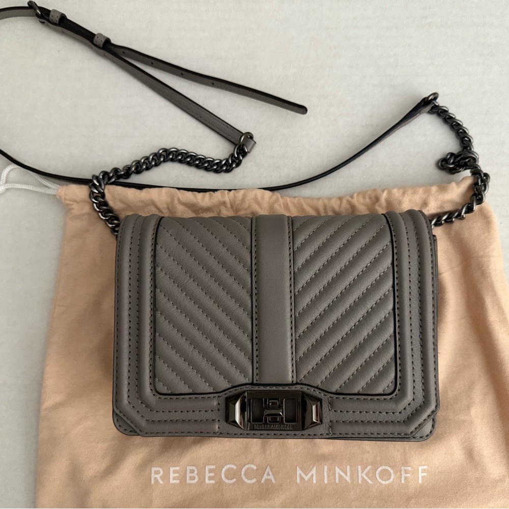 Rebecca Minkoff Chevron Quilted Small Love Crossbody Bag in Grey